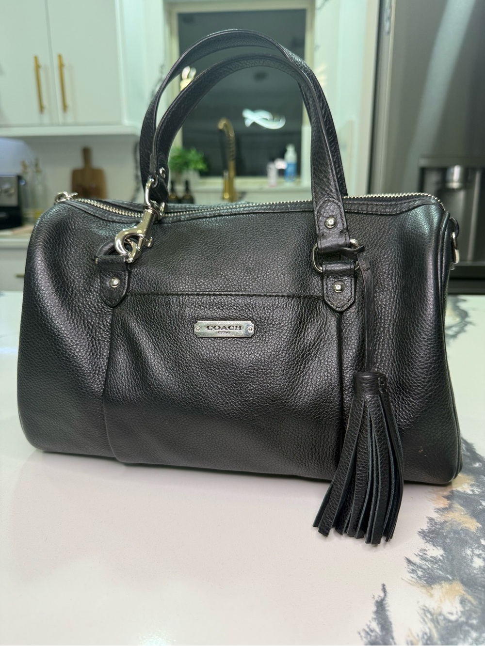 COACH Avery Black Pebbled Leather Satchel Handbag F26121 Tassel